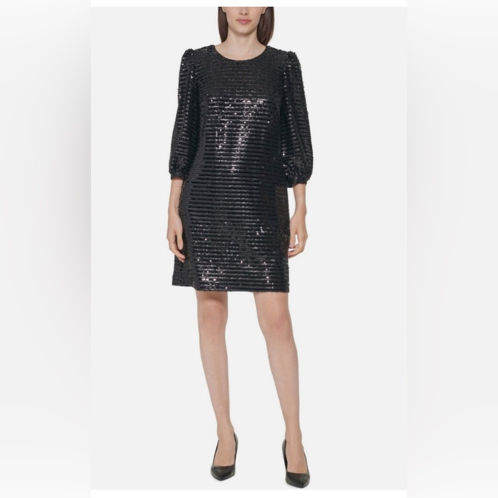 Glamorous Karl Lagerfeld Paris 3/4 Sleeve Black Sequin Dress, NWTS, Sz 16